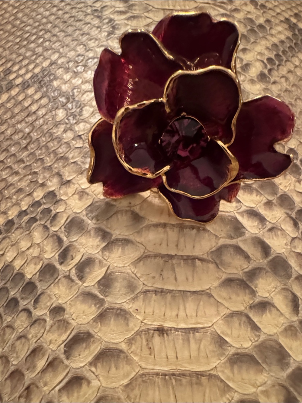 Women’s Floral Statement Ring - Deep Plum Enamel